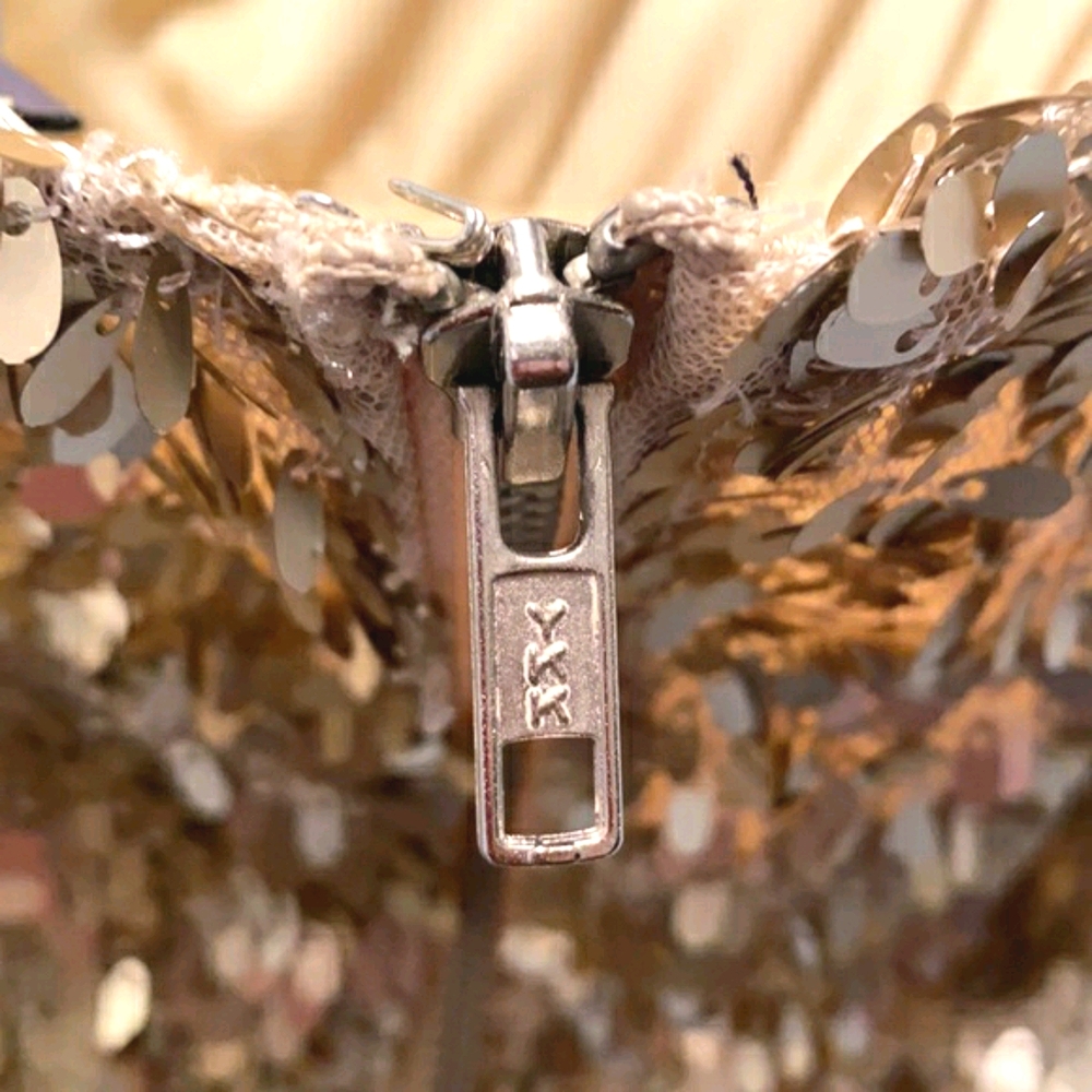 Sparkle & Fade Gold Sequin Strapless Dress Sz 6 - image 6